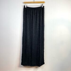 Vintage Sho Max Black Silk Beaded sparkly long 100% silk maxi skirt womens S M